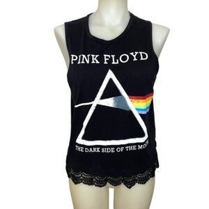 Pink Floyd Black Tank Top With Crochet Trim